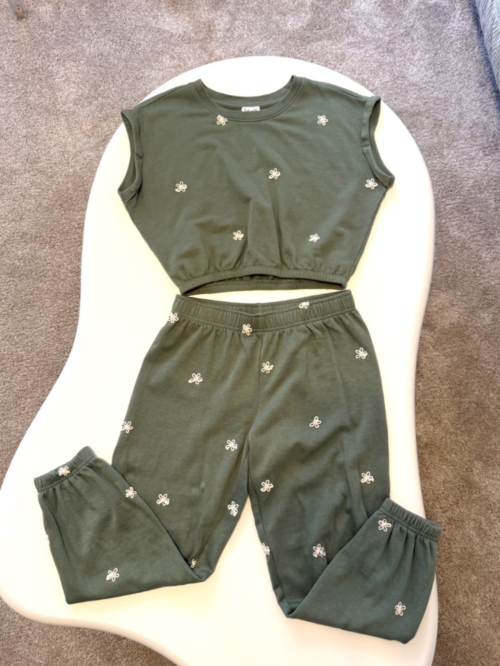 Splendid Girls Olive Embroidered Sweat Set